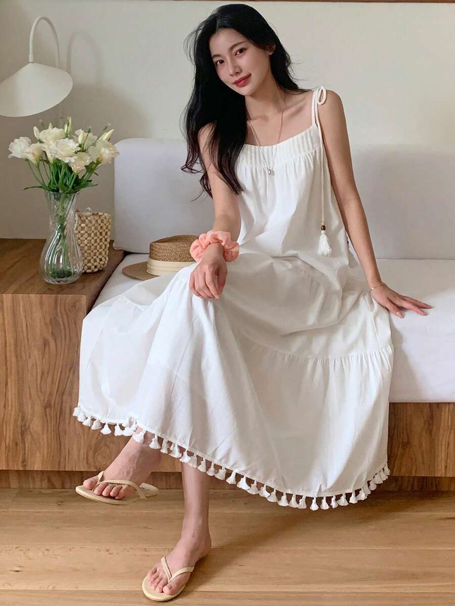 DAZY Women's Spaghetti Strap Midi Vacation Dress - White - View 1