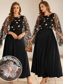 Roveilla Women's New Shiny Lightweight Long Cardigan Dress, Elegant & Romantic, Spring/Summer Dress Modest Black Elegant Dress Curve Black Plus Size Formal Dress Plus Formal Evening Gown Dress Sheer Embroidered Mesh Fabric Patchwork - Pink - View 1