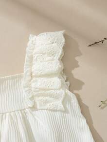 Souflis Souflis 2件套女婴幼儿/新生儿0-3岁春夏休闲度假公主风纹理编织短袖衬衫上衣和短裤套装，杏色 - 米色 - 查看 13