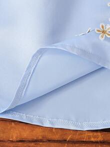 SHEIN Robe longue à manches longues en satin bleu pour tout-petites filles, élégante pour les fêtes et les rassemblements, convient pour le printemps et l'automne - Bleu azur - Voir 6