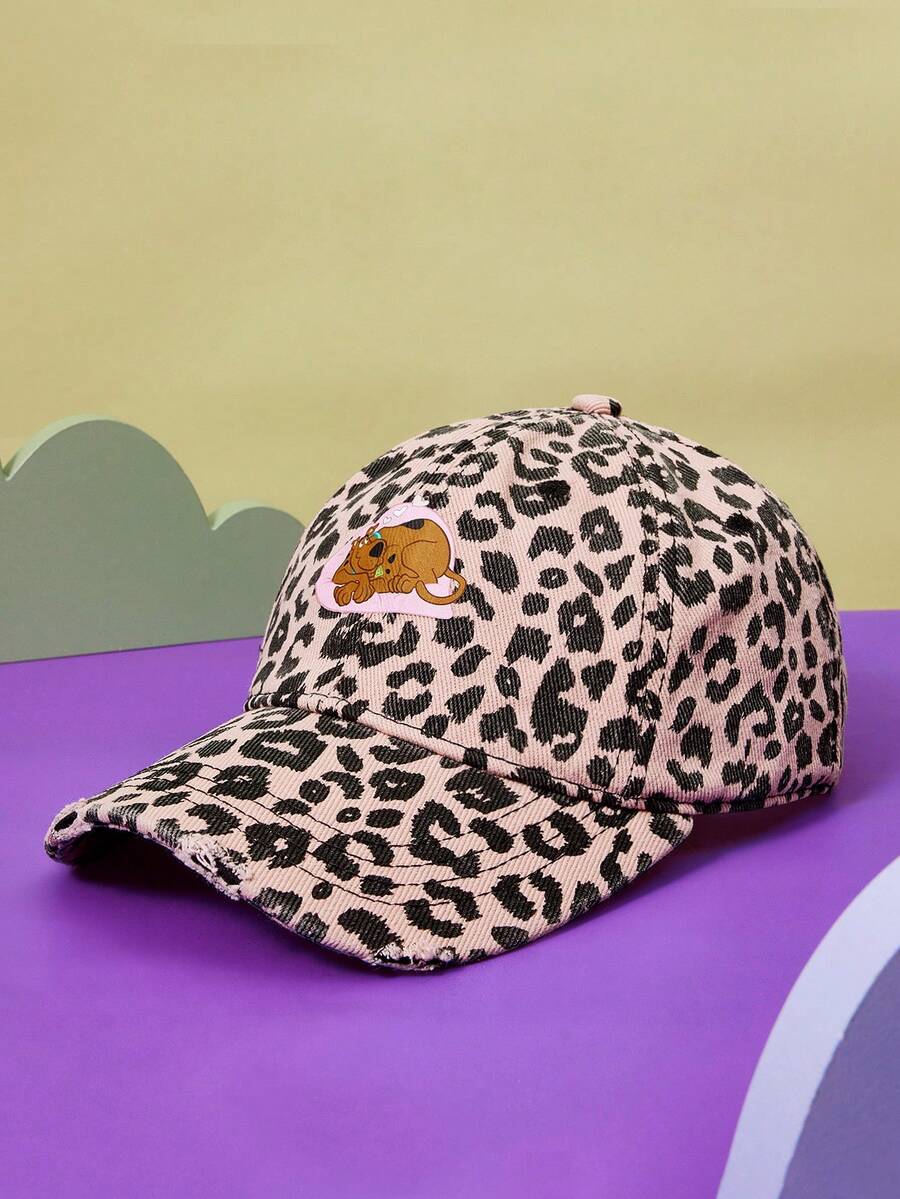 SCOOBY-DOO X SHEIN Mũ lưỡi trai họa tiết da báo và chó thời trang thường ngày dành cho nữ - Hồng - Xem 1