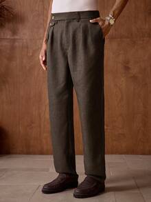 AKNOTIC 男士直筒羊毛混纺西裤，带口袋，适合通勤