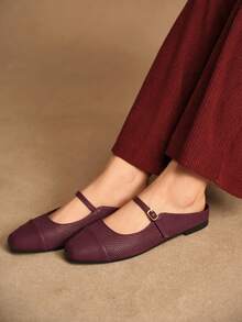 Rosivie Women's Buckle Design Casual Slip-On Mules - Burgundy - View 2