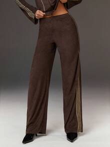 Athîral Pantalones casuales de mujer con diseño de bordado de rayas de contraste - Multicolor - Ver 5