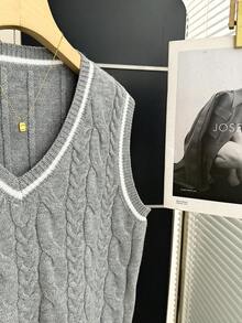 Franclia Áo vest dệt kim màu xám thiết kế tối giản mới dành cho nữ, thích hợp cho mùa xuân/thu. - Xám - Xem 8