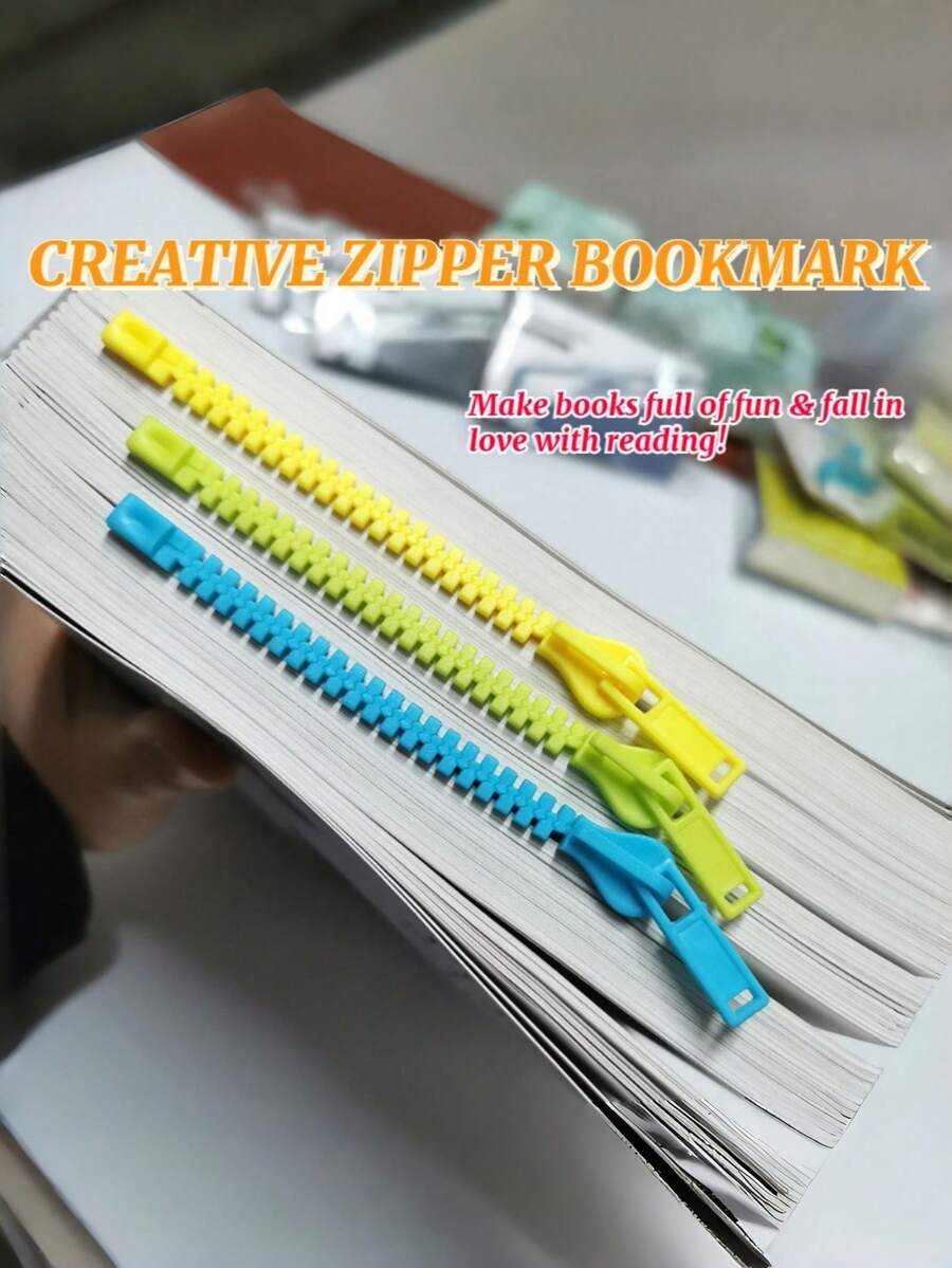 Zazumi 1个创意拉链书签，可作记事夹，适用于书籍阅读，是学校办公用品、圣诞节礼物、节日礼物、学生和爱书人士的必备之选。 - 彩色 - 查看 1
