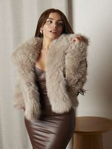 Lupita Cardoza Fashionable Solid Color Faux Fur Coat For Autumn/Winter - Grey - View 4