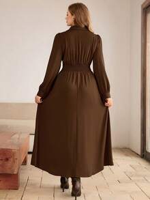 Flirla Đầm maxi dài tay dáng rộng dành cho nữ, kiểu dáng thanh lịch, thắt eo nơ, phong cách retro Pháp tinh tế, phù hợp cho công sở, tiệc tùng, Giáng sinh, Lễ Tạ ơn, Năm mới, mùa thu/đông. - Cà phê nâu - Xem 2