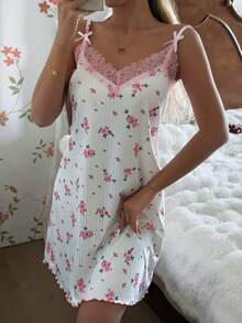 CottageSlumber Đồ ngủ nữ, áo hai dây ren hoa dệt kim, kiểu dáng áo ngủ. - trắng - Xem 6