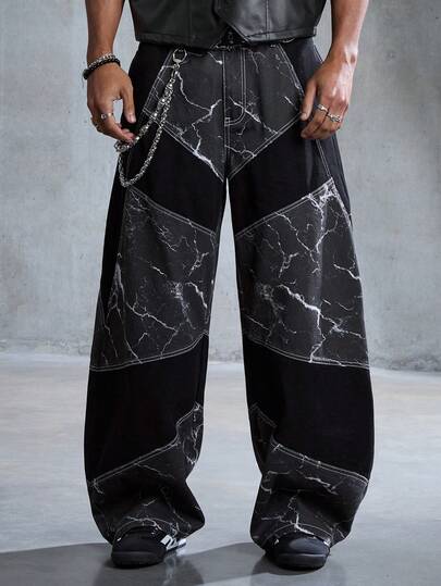 Street Life Herren Jeans mit Blitz-Muster Patchwork, gerades Bein