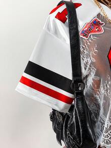 Amplova Women's Summer Jersey Style Letter Graphic Lace Patchwork T-Shirt - Multicolor - View 6