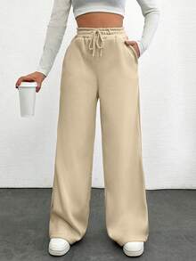 EURMUSE Women'S Loose Solid Color Drawstring Sweatpants - Camel - View 4