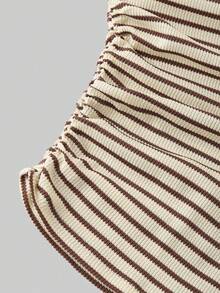 Ellevyn 女士褶皱修身不对称肩短袖上衣嘉年华服装女士夏季休闲上衣 - 彩色 - 查看 12