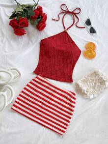 Soleia Bộ đồ nữ mùa Xuân/Hè mới, phong cách thường ngày, đi nghỉ mát, đi biển, dự đám cưới, lễ tốt nghiệp, tiệc brunch, ngày lễ Thánh Patrick, kỳ nghỉ xuân, lễ Phục sinh, lễ hội âm nhạc, thanh lịch, phong cách Boho, nhiệt đới, sọc đỏ, ngày Valentine, hở lưng, cổ yếm, hai mảnh. - Nhiều màu - Xem 3