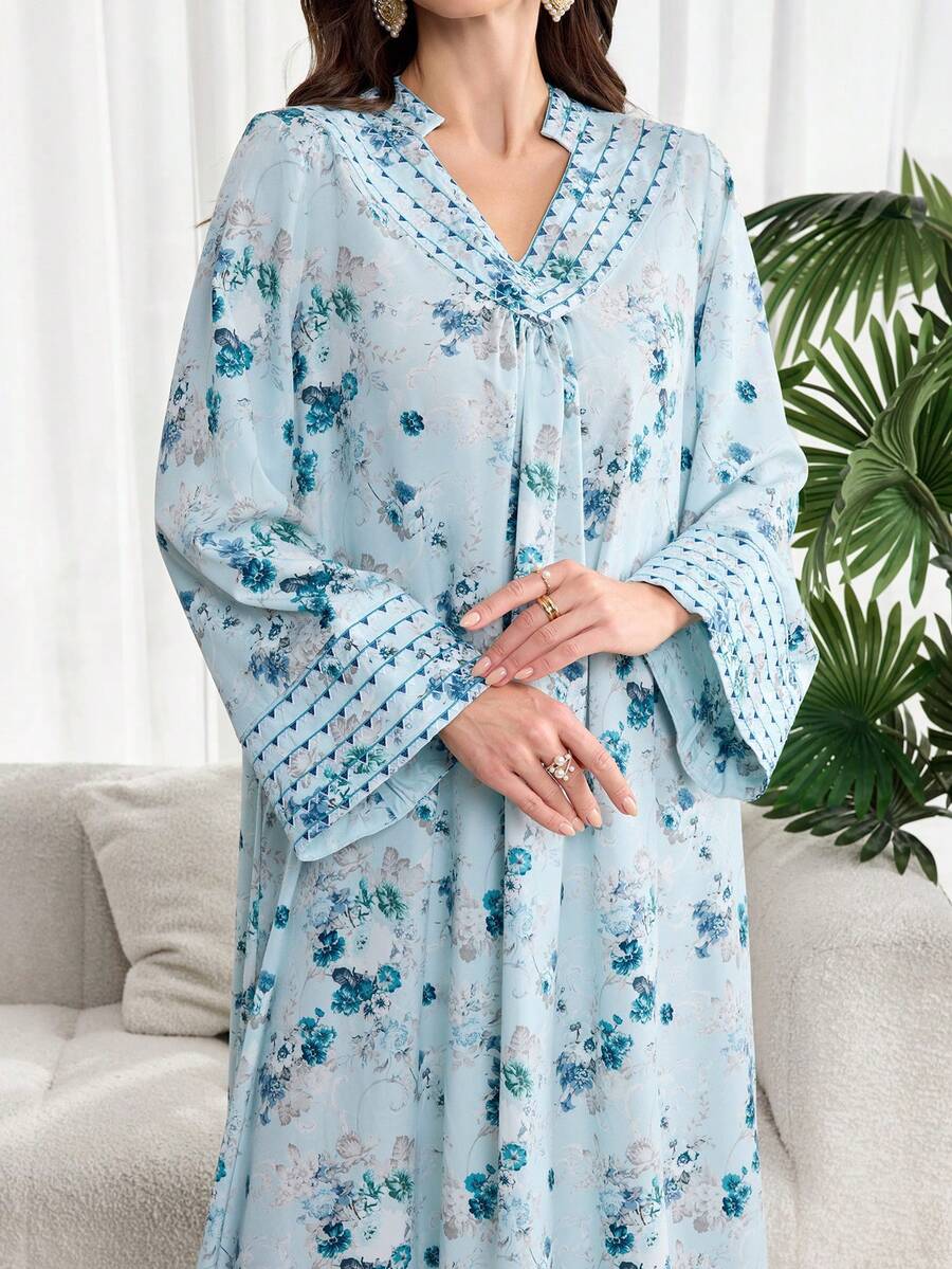 Al Najma 女士优雅印花阿拉伯风格连衣裙 - 彩色 - 查看 1