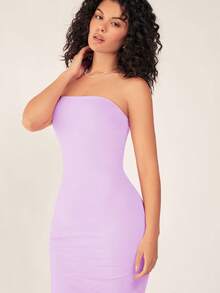 SHEIN BASICS Đầm dự tiệc tối dáng ôm bó sát không dây dành cho nữ - Màu tím - Xem 6