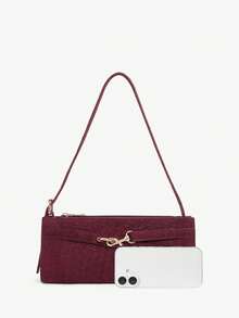 SHEIN SXY 1 件女士麂皮单肩包/流浪包，时尚优雅，简约百搭，可定制，经典款式，适合通勤、办公、约会、日常、购物、下午茶、情人节、新年等场合。 - 紅木色 - 查看 5