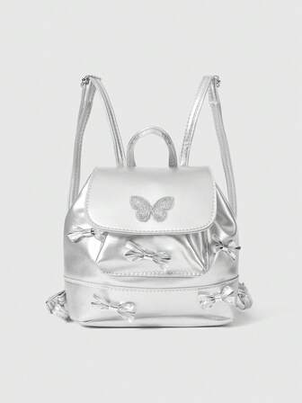 Kawaii Zaino alla moda con molti fiocchi e grande capacità in argento, adatto per uso quotidiano