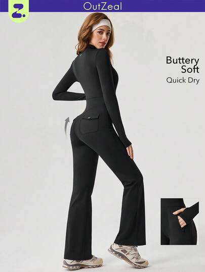 OutZeal Women Quick-Drying Buttery Soft Outdoor Jumpsuit Winter Fall Front Zip Stand Collar Multi Pocket