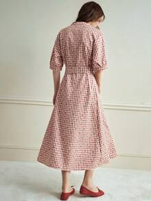 Écloséra French-Style Dress Elegant Dress Vintage Dress Stand-Collar Dress Short-Sleeve Dress Tie-Bow Dress Summer Dress Mid-Length Dress Casual Dress Spring Dress Elegant Dress Women's Casual Dress Women's Floral Dress Shirt Dress Placket Dress Checkered Dress Picnic Dress For Woman French Dresses For Women Gingham Dress Button Up Dress - Multicolor - View 6