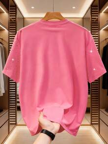 Manfinity Dauomo Men's Top, Full Sky Star Heavy Industry Diamond Design T-Shirt, Loose And Slimming 2026 Spring/Summer New Ins Style Versatile Casual Men's Tee, A Gift For Him - Pink - View 2
