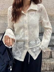 FRIFUL Ensemble 2 pièces chemise ample et débardeur pour femmes, tissu texturé avec nœud papillon décoratif à l'avant - Beige - Voir 2