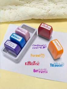Sello de maestro italiano para el aula - Juego de sellos con frases de aliento y mensajes positivos para estudiantes y aprendizaje - 5 trompetas italianas - Ver 2