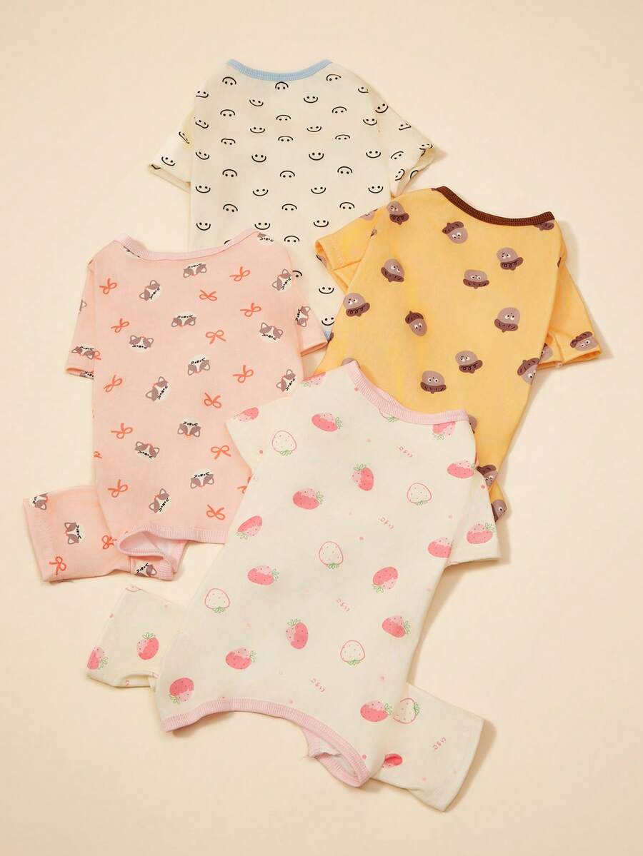 PETSIN 1 Pc Pet Cat Dog Universal Cute Apricot Smile Pattern Printed Elastic Knitted Comfortable Soft Dog Four Leg Clothing Belly Protection - smiley face - View 1