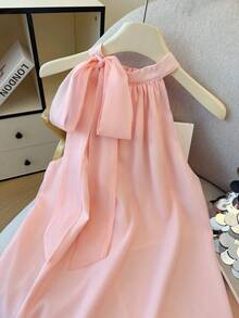 Franclia Women's Fashion Sexy Bow Tie Sheer Blouse Pink Halter Dress Pink Dress Pink Bow Dress Bow Dress Halter Dress Halter Neck Dress Sleeveless Dress Bow Detail Dress Sleeveless Pink Dress Chiffon Pink Dress - Pink - View 5
