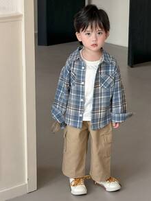 Dazy Kids 男童格子领休闲长袖上衣 - 藍色 - 查看 9