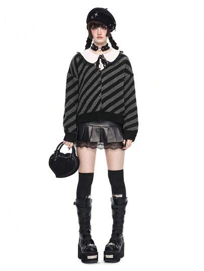 Goth Cardigan a righe in stile gotico per donna