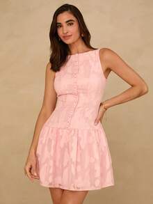 Enchnt Spring/Summer Romantic Women's Pink Jacquard Sleeveless Mini Dress,Sweet&Elegant For Vacation&Date&Holiday&Going Out&Valentine's Day,Spring Outfit Women - Pink - View 4