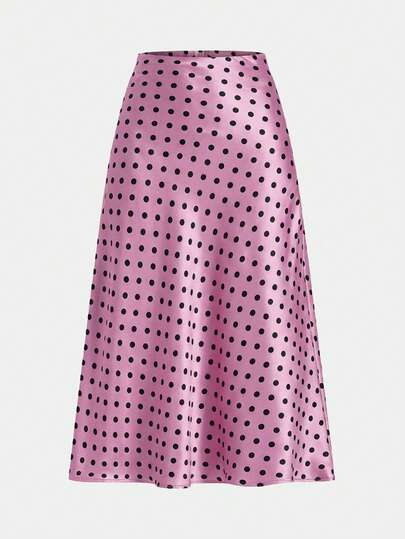 Firerie Plus Size Women Polka Dot Print Casual Commuter Skirt