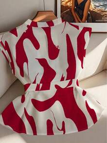 Franclia Petite Women's Mandarin Collar Printed Vacation Short Sleeve Blouse - Multicolor - View 2