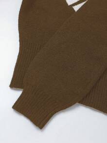 SHEIN Franclia Áo len cổ cao tay phồng phối màu hình thoi theo phong cách blogger. - Nhiều màu - Xem 3