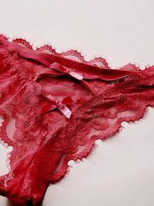 SHEIN سراويل داخلية شفافة من الدانتيل والشبك للنساء - عنابي اللون - مشاهدة 3