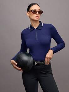 Activina Women's Navy Blue Fitted Long Sleeve Equestrian Top