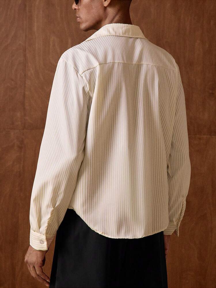 Men's Casual Light-Colored Striped Single-Breasted Shirt Bruno Mars Jackpot Men Cream Shirt Beige Men Shirt Champagne Shirt For Men Crochet Men Shirt Guayabera Shirt Sumwon