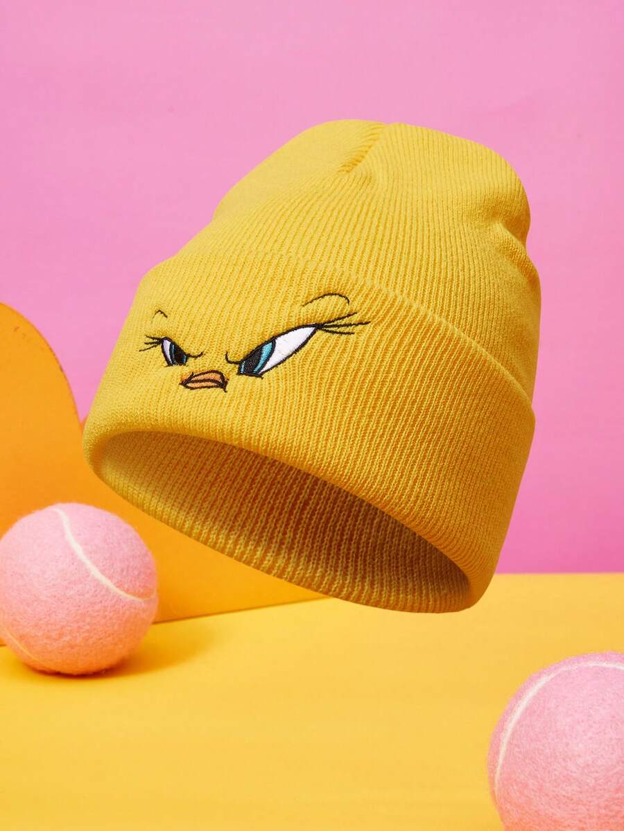 LOONEY TUNES X SHEIN 字母和卡通人物图案白色针织帽