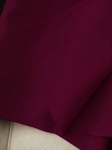 Franclia 休闲时尚通勤百搭黑色单肩褶皱长袖上衣搭配卡其色短裤/半裙（含腰带），女士两件套套装，春秋季 - 中紫紅色 - 查看 6