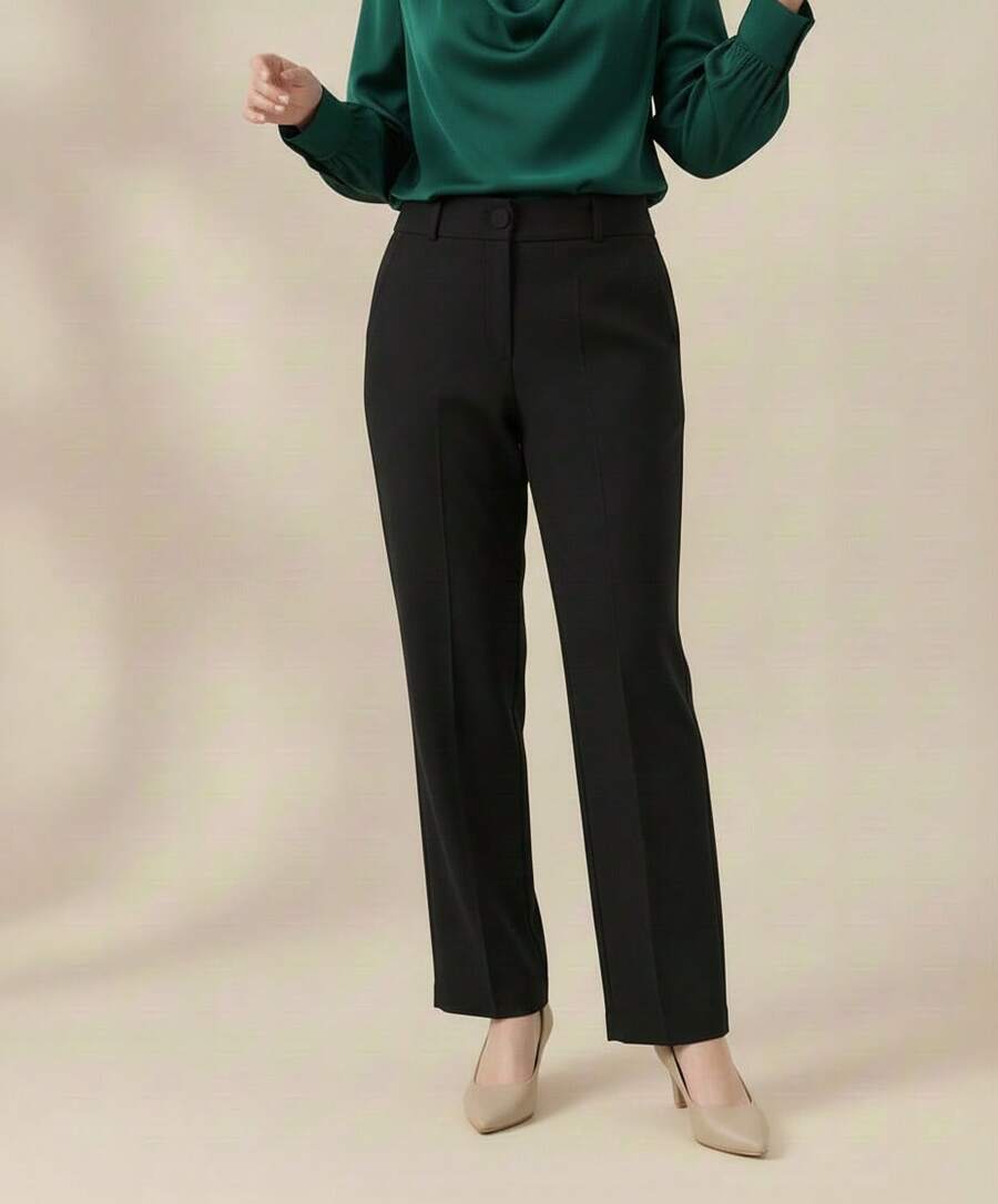 Pantalón de vestir para dama tela tipo sastrera pierna recto tiro alto - Negro - Ver 1