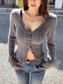 DAZY 女士V领长袖衬衫，韩版，春秋季