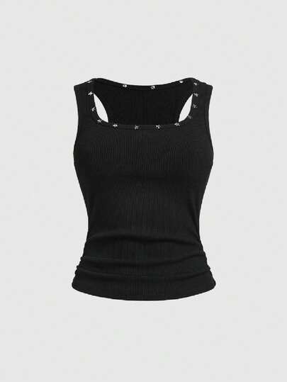 Grunge Punk Top de tirantes con estrellas de cinco puntas remachadas, estilo retro punk rock y versátil para la calle