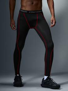 Manfinity Acti Log 男士字母腰带日常健身运动紧身裤 - 黑色 - 查看 6