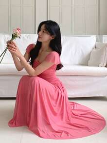 DAZY Women's Spaghetti Strap Bodycon Mesh Vacation Style Mid-Length Dress - Baby Pink - View 1