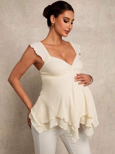 SHEIN Maternity Clothes Maternity Tops Summer Pregnant Clothes Apricot Maternity Tank Top & Tank Top With Asymmetrical Hem, Elegant Party Style