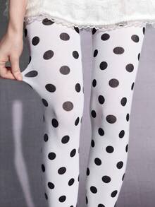 ROMWE Kawaii 1双女士银色爱心图案连裤袜，简约时尚休闲风，四季皆宜，日常穿着 - 黑與白 - 查看 3