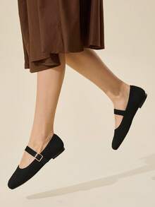 CUCCOO BASICS Zapatos planos casuales y versátiles con diseño de hebilla para mujer - Negro - Ver 1