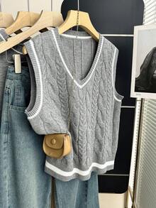 Franclia Áo vest dệt kim màu xám thiết kế tối giản mới dành cho nữ, thích hợp cho mùa xuân/thu. - Xám - Xem 4