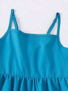 SHEIN Elladie kids Bộ váy hai mảnh in hình bướm nhiều màu sắc dành cho bé gái tuổi teen, màu xanh dương. - Màu xanh ngọc - Xem 3